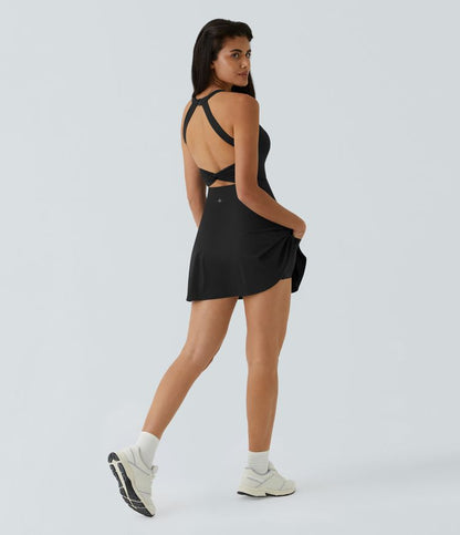 CurveLift™ Airy Backless Twisted Flare Low Support Dance Active Dress-Longer Length-Easy Peezy Edition A-C Cups