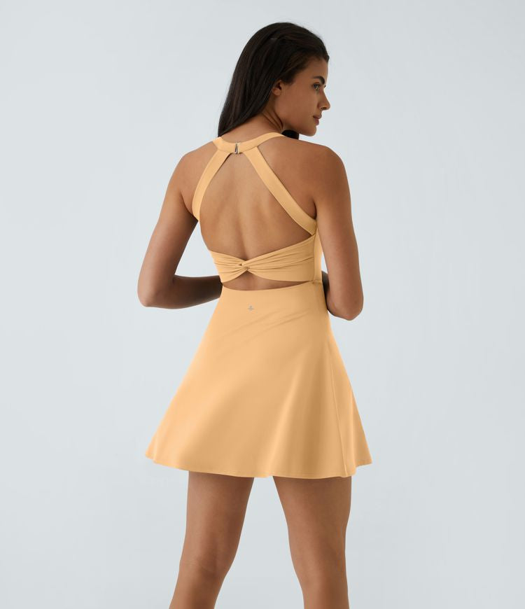 CurveLift™ Airy Backless Twisted Flare Low Support Dance Active Dress-Longer Length-Easy Peezy Edition A-C Cups