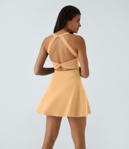 CurveLift™ Airy Backless Twisted Flare Low Support Dance Active Dress-Longer Length-Easy Peezy Edition A-C Cups