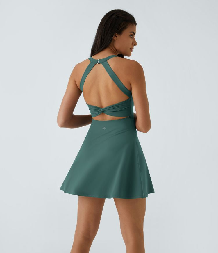 CurveLift™ Airy Backless Twisted Flare Low Support Dance Active Dress-Longer Length-Easy Peezy Edition A-C Cups