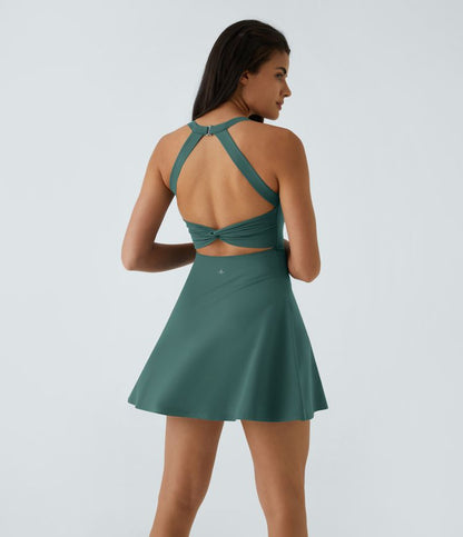 CurveLift™ Airy Backless Twisted Flare Low Support Dance Active Dress-Longer Length-Easy Peezy Edition A-C Cups