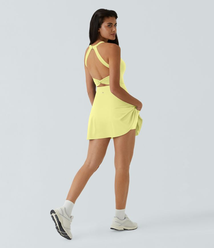 CurveLift™ Airy Backless Twisted Flare Low Support Dance Active Dress-Longer Length-Easy Peezy Edition A-C Cups