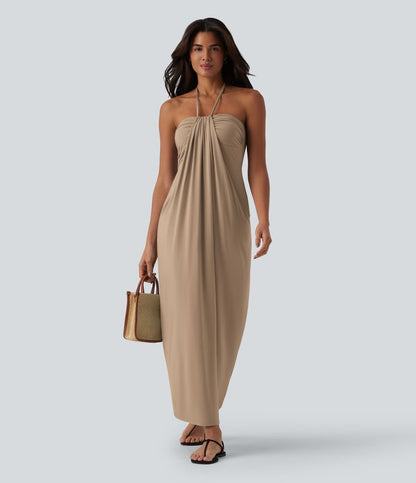 CurveLift™ Halter Tie Back Maxi Dress with Pockets
