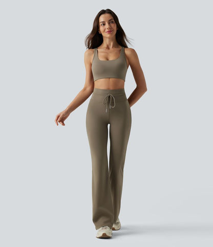 CurveLift™ High Waisted Drawstring Plain Flare Yoga Pants with Pockets