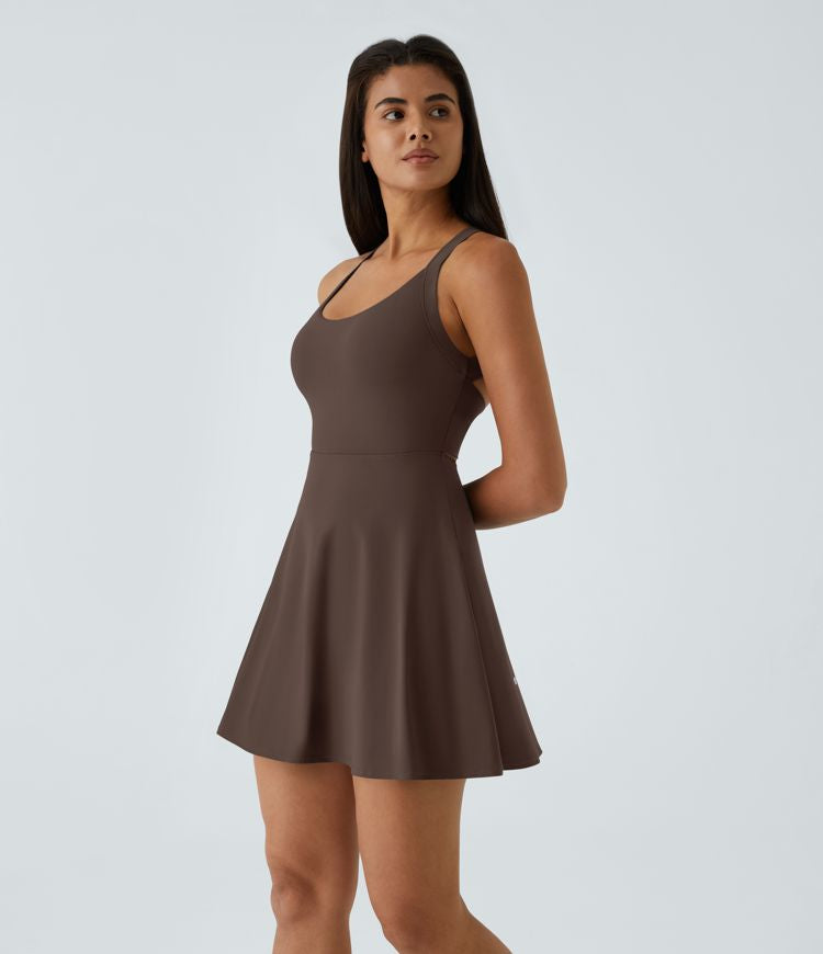 CurveLift™ Airy Backless Twisted Flare Low Support Dance Active Dress-Longer Length-Easy Peezy Edition A-C Cups