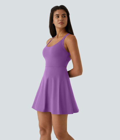 CurveLift™ Airy Backless Twisted Flare Low Support Dance Active Dress-Longer Length-Easy Peezy Edition A-C Cups