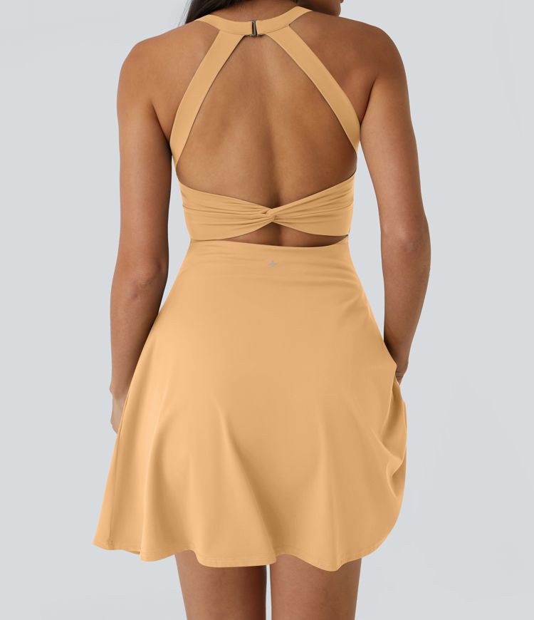 CurveLift™ Airy Backless Twisted Flare Low Support Dance Active Dress-Longer Length-Easy Peezy Edition A-C Cups