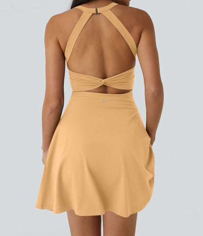 CurveLift™ Airy Backless Twisted Flare Low Support Dance Active Dress-Longer Length-Easy Peezy Edition A-C Cups