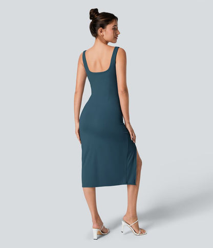 CurveLift™ Airy Square Neck Backless Corset Ruched Split Bodycon Midi Cool Touch Bridesmaid and Wedding Guest Dress