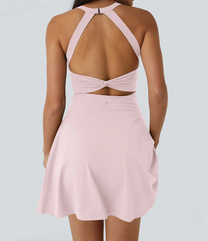 CurveLift™ Airy Backless Twisted Flare Low Support Dance Active Dress-Longer Length-Easy Peezy Edition A-C Cups
