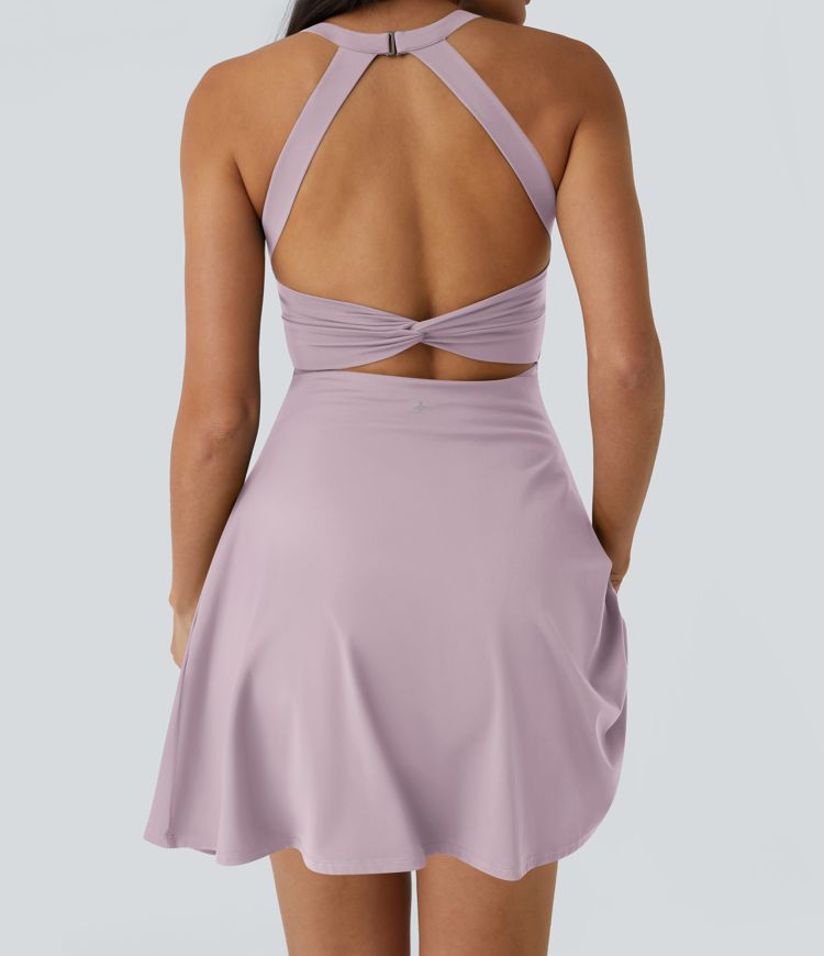 CurveLift™ Airy Backless Twisted Flare Low Support Dance Active Dress-Longer Length-Easy Peezy Edition A-C Cups