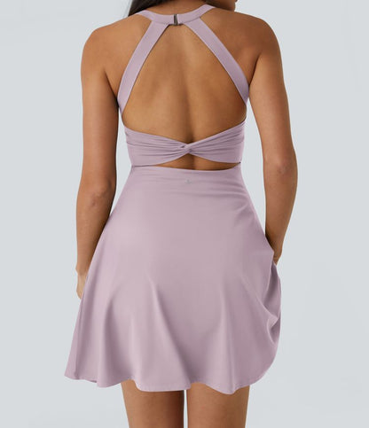 CurveLift™ Airy Backless Twisted Flare Low Support Dance Active Dress-Longer Length-Easy Peezy Edition A-C Cups