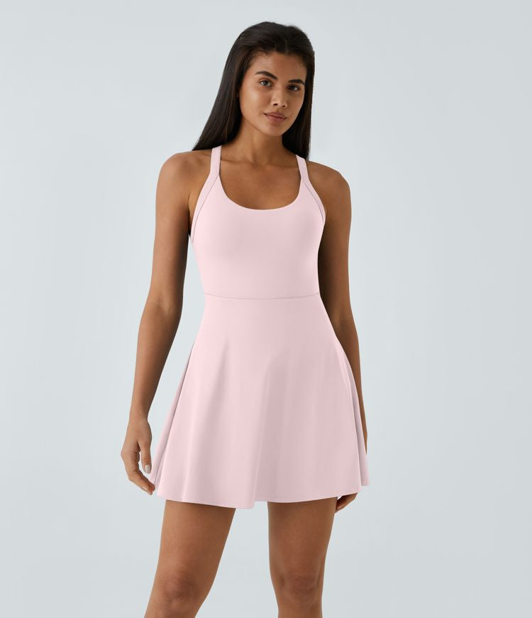 CurveLift™ Airy Backless Twisted Flare Low Support Dance Active Dress-Longer Length-Easy Peezy Edition A-C Cups