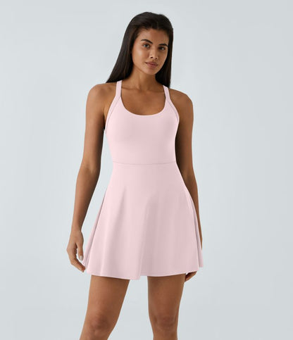 CurveLift™ Airy Backless Twisted Flare Low Support Dance Active Dress-Longer Length-Easy Peezy Edition A-C Cups