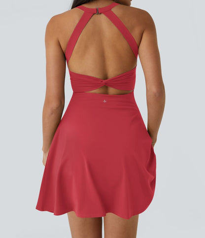 CurveLift™ Airy Backless Twisted Flare Low Support Dance Active Dress-Longer Length-Easy Peezy Edition A-C Cups