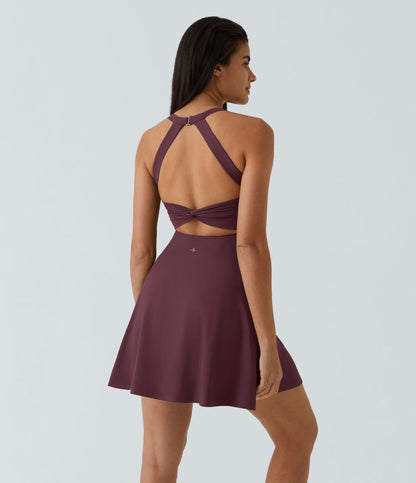 CurveLift™ Airy Backless Twisted Flare Low Support Dance Active Dress-Longer Length-Easy Peezy Edition A-C Cups