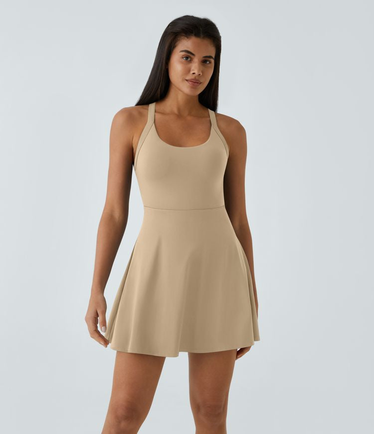 CurveLift™ Airy Backless Twisted Flare Low Support Dance Active Dress-Longer Length-Easy Peezy Edition A-C Cups