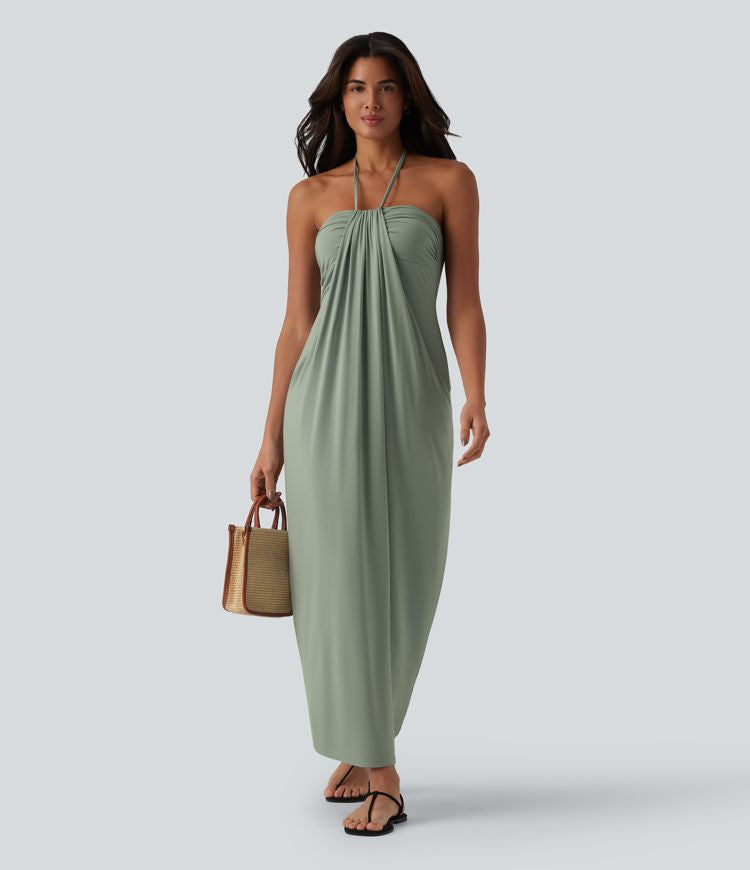 CurveLift™ Halter Tie Back Maxi Dress with Pockets