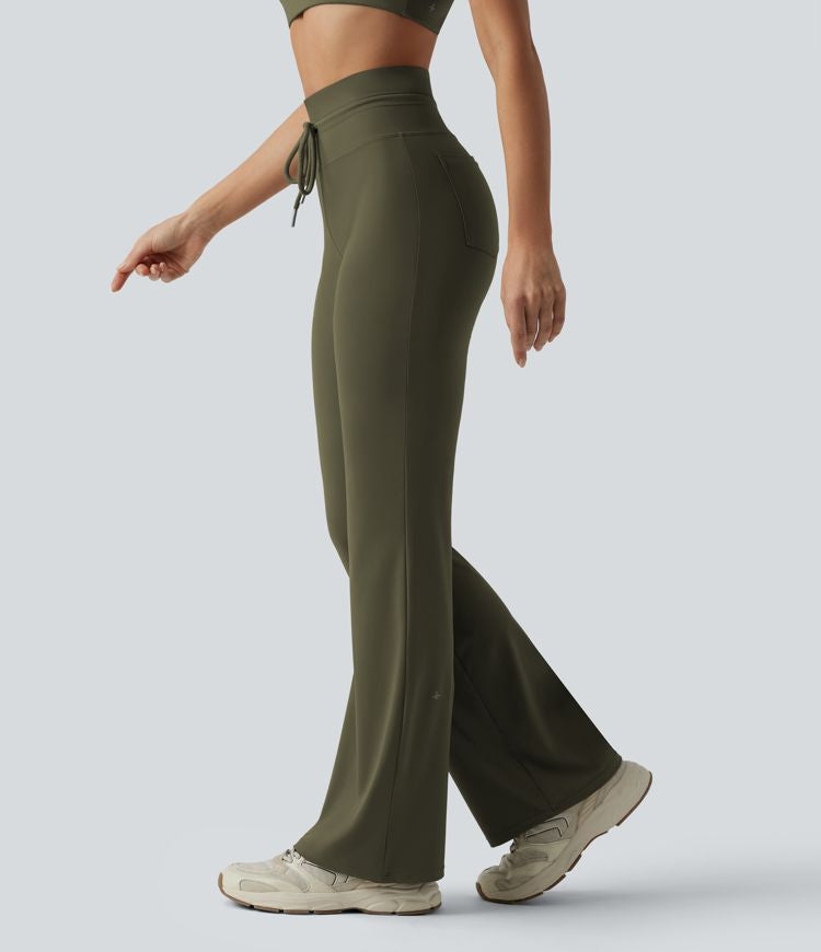 CurveLift™ High Waisted Drawstring Plain Flare Yoga Pants with Pockets