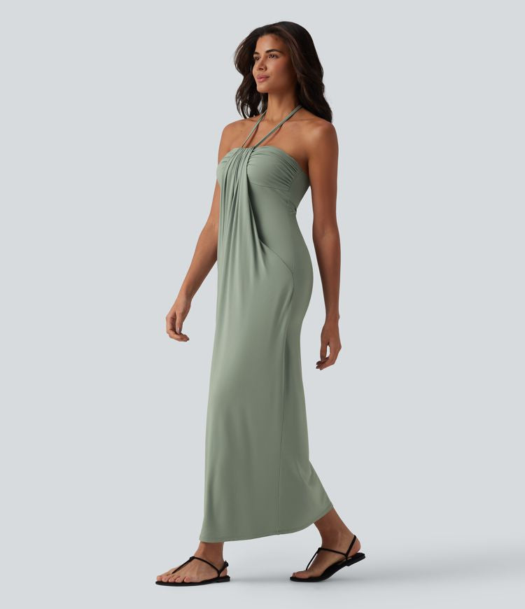 CurveLift™ Halter Tie Back Maxi Dress with Pockets