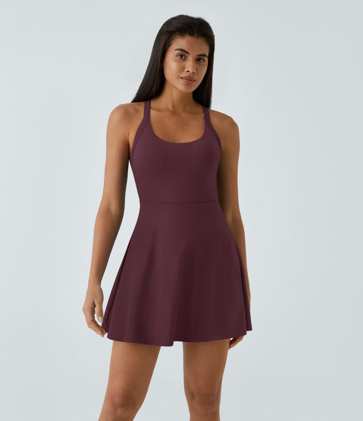 CurveLift™ Airy Backless Twisted Flare Low Support Dance Active Dress-Longer Length-Easy Peezy Edition A-C Cups
