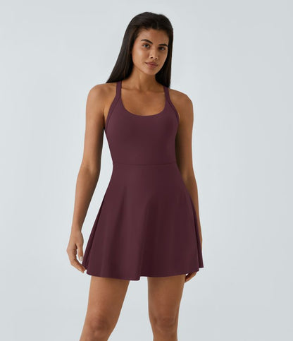 CurveLift™ Airy Backless Twisted Flare Low Support Dance Active Dress-Longer Length-Easy Peezy Edition A-C Cups