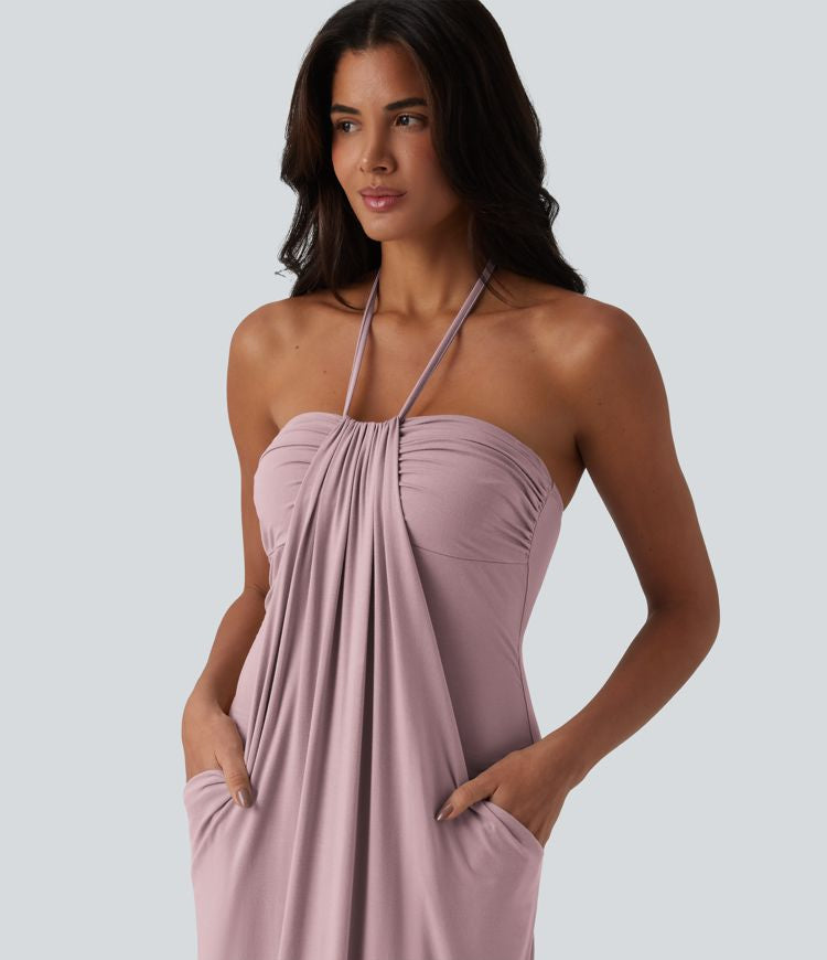 CurveLift™ Halter Tie Back Maxi Dress with Pockets