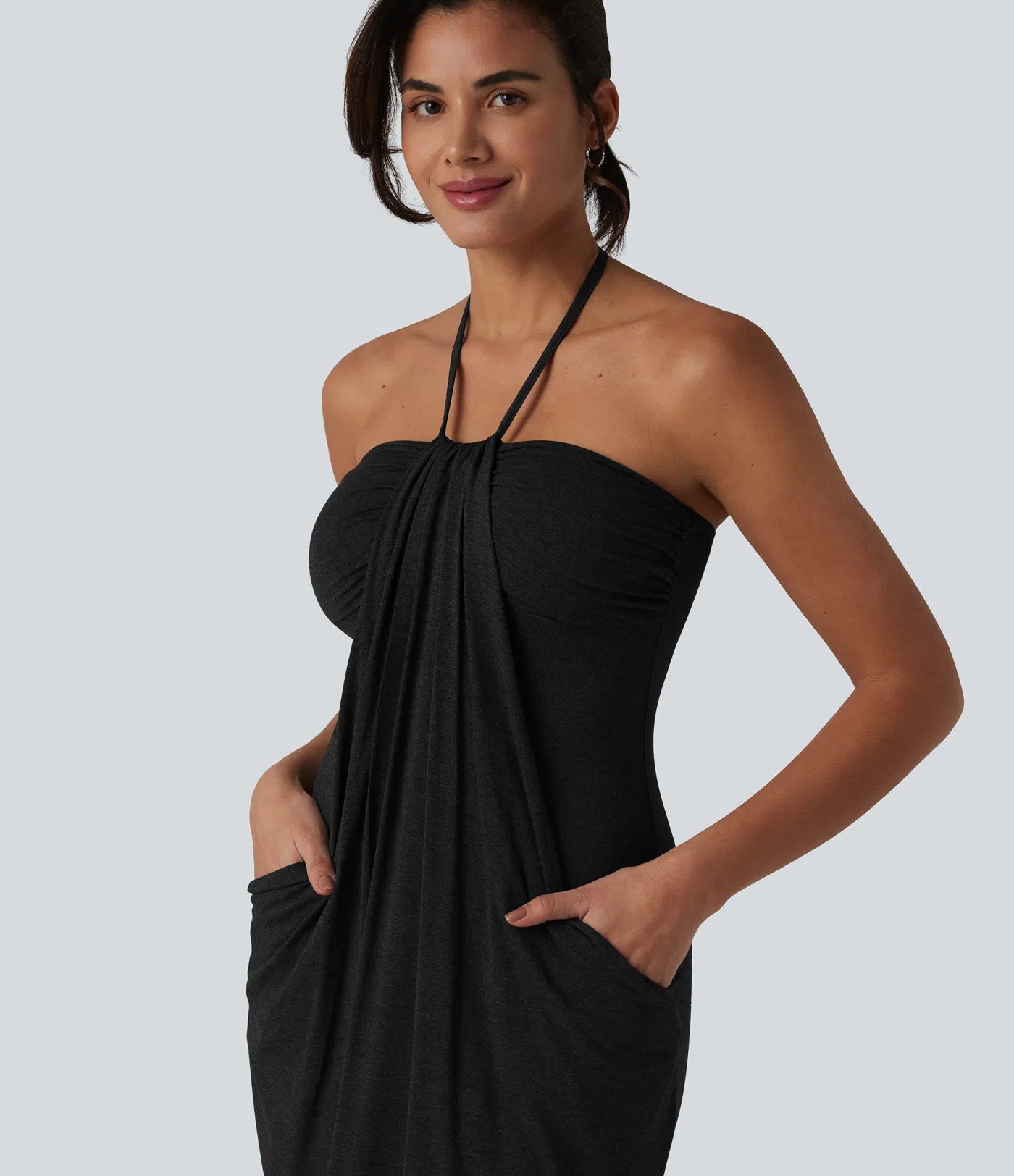 CurveLift™ Halter Tie Back Maxi Dress with Pockets