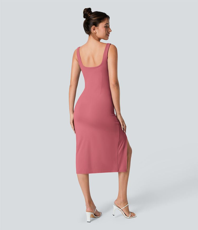 CurveLift™ Airy Square Neck Backless Corset Ruched Split Bodycon Midi Cool Touch Bridesmaid and Wedding Guest Dress
