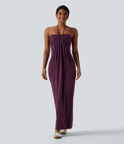 CurveLift™ Halter Tie Back Maxi Dress with Pockets