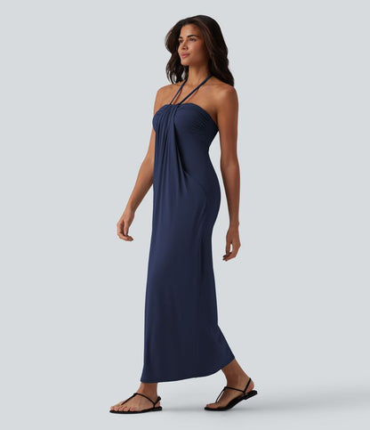 CurveLift™ Halter Tie Back Maxi Dress with Pockets