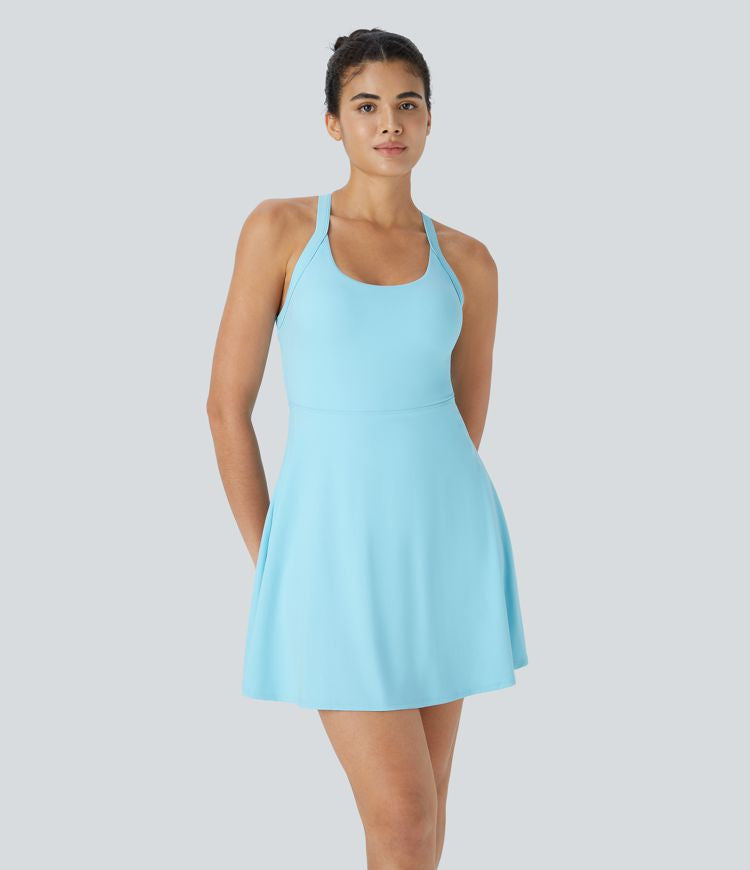 CurveLift™ Airy Backless Twisted Flare Low Support Dance Active Dress-Longer Length-Easy Peezy Edition A-C Cups