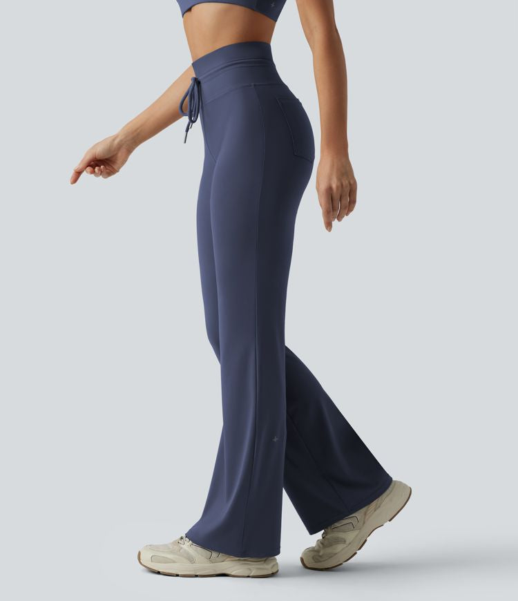CurveLift™ High Waisted Drawstring Plain Flare Yoga Pants with Pockets