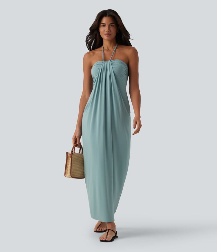 CurveLift™ Halter Tie Back Maxi Dress with Pockets