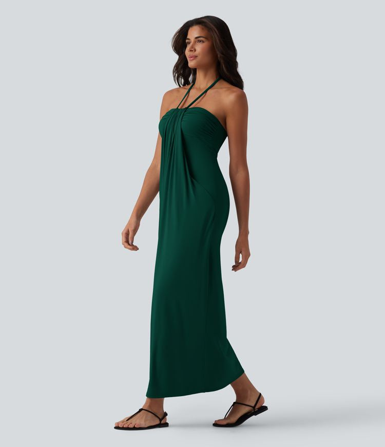 CurveLift™ Halter Tie Back Maxi Dress with Pockets