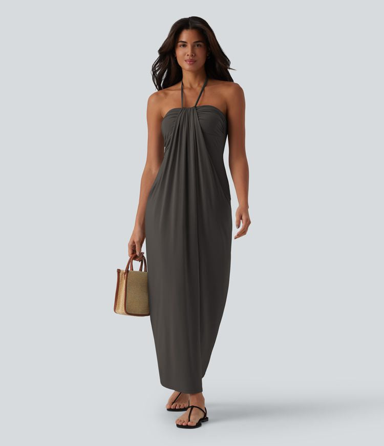 CurveLift™ Halter Tie Back Maxi Dress with Pockets