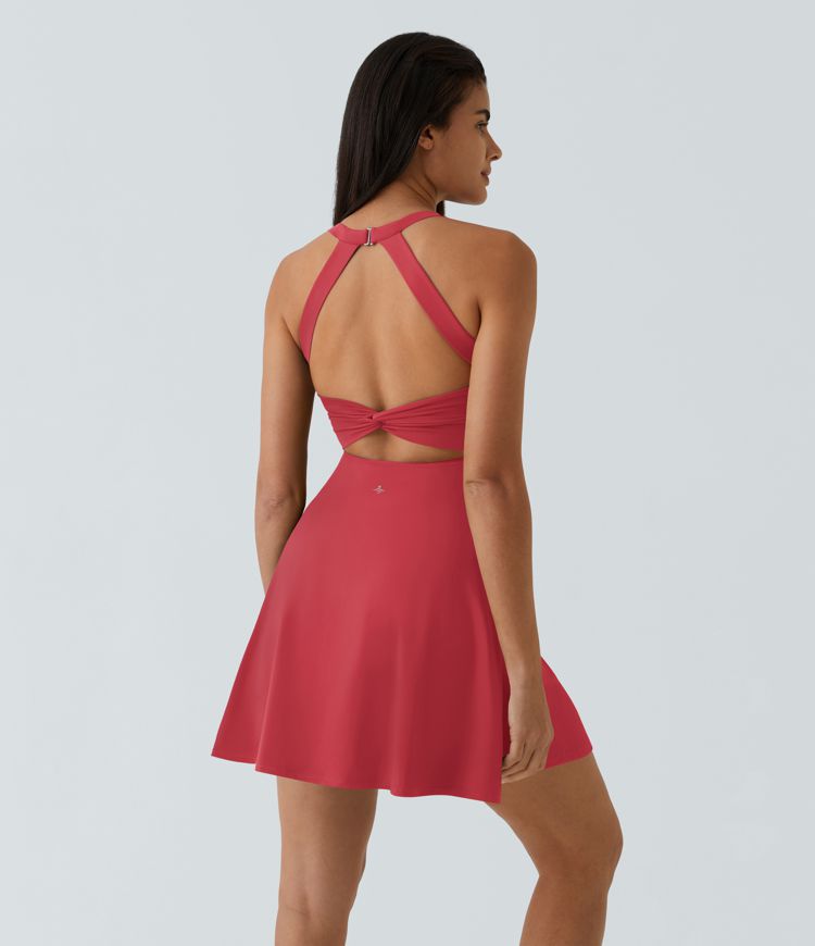 CurveLift™ Airy Backless Twisted Flare Low Support Dance Active Dress-Longer Length-Easy Peezy Edition A-C Cups