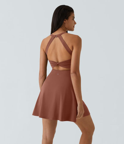 CurveLift™ Airy Backless Twisted Flare Low Support Dance Active Dress-Longer Length-Easy Peezy Edition A-C Cups