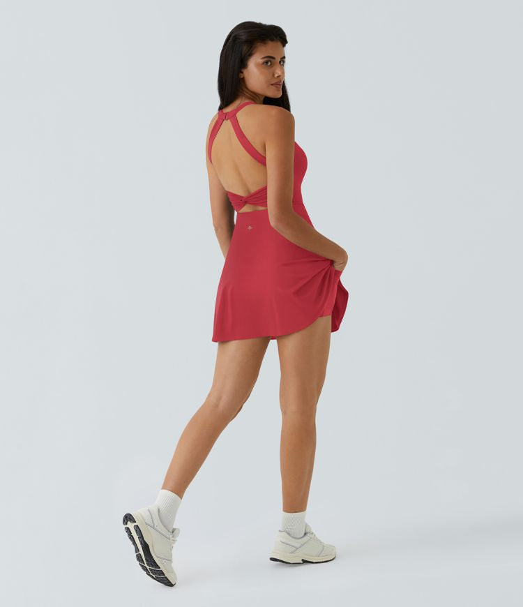 CurveLift™ Airy Backless Twisted Flare Low Support Dance Active Dress-Longer Length-Easy Peezy Edition A-C Cups