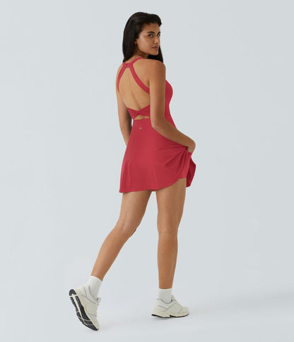 CurveLift™ Airy Backless Twisted Flare Low Support Dance Active Dress-Longer Length-Easy Peezy Edition A-C Cups