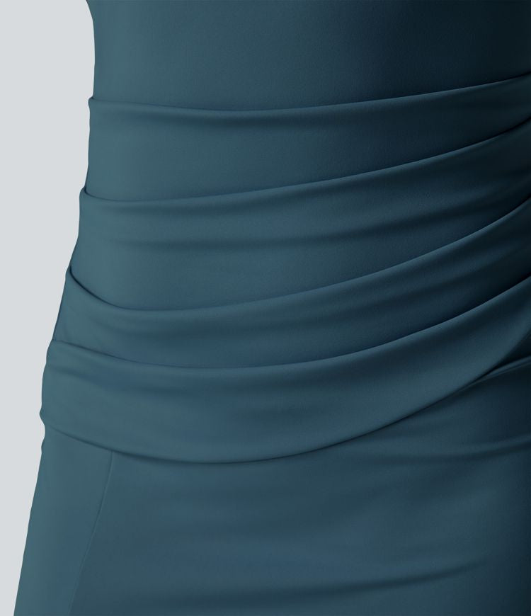 CurveLift™ Airy Square Neck Backless Corset Ruched Split Bodycon Midi Cool Touch Bridesmaid and Wedding Guest Dress