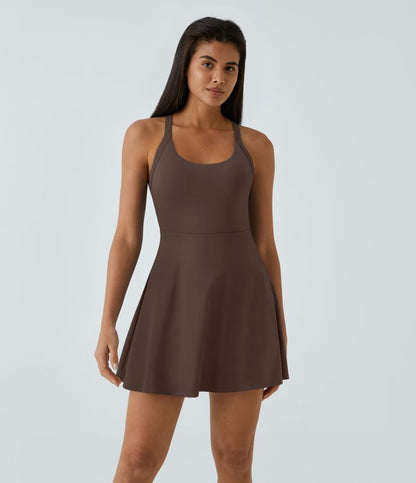 CurveLift™ Airy Backless Twisted Flare Low Support Dance Active Dress-Longer Length-Easy Peezy Edition A-C Cups