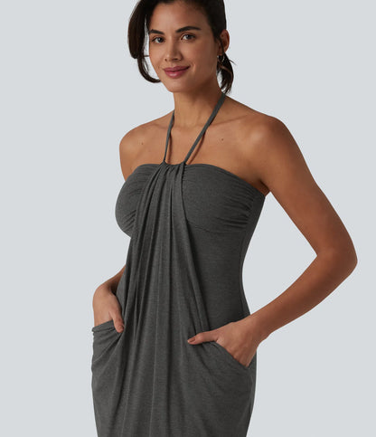 CurveLift™ Halter Tie Back Maxi Dress with Pockets