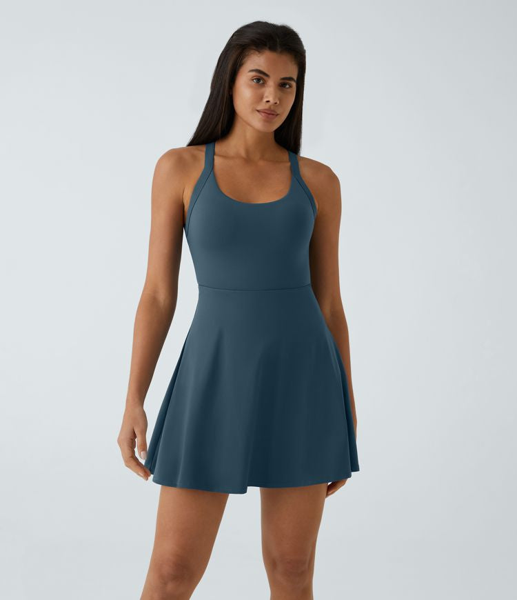 CurveLift™ Airy Backless Twisted Flare Low Support Dance Active Dress-Longer Length-Easy Peezy Edition A-C Cups