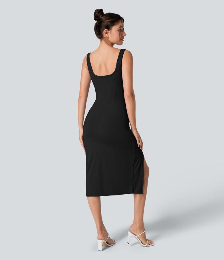 CurveLift™ Airy Square Neck Backless Corset Ruched Split Bodycon Midi Cool Touch Bridesmaid and Wedding Guest Dress