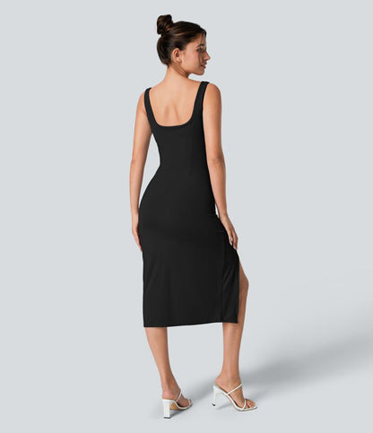 CurveLift™ Airy Square Neck Backless Corset Ruched Split Bodycon Midi Cool Touch Bridesmaid and Wedding Guest Dress