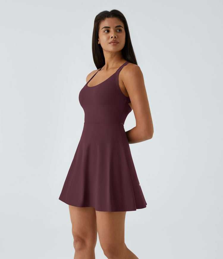 CurveLift™ Airy Backless Twisted Flare Low Support Dance Active Dress-Longer Length-Easy Peezy Edition A-C Cups