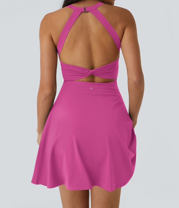 CurveLift™ Airy Backless Twisted Flare Low Support Dance Active Dress-Longer Length-Easy Peezy Edition A-C Cups