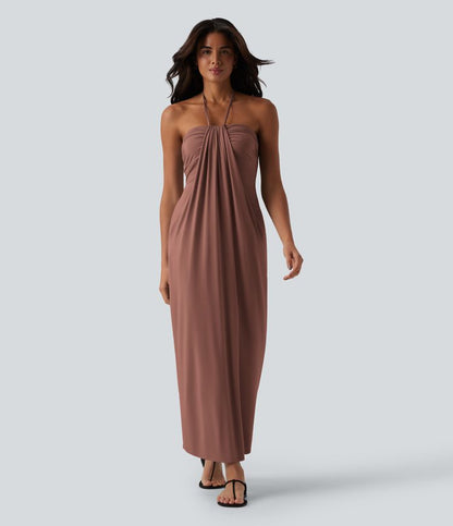 CurveLift™ Halter Tie Back Maxi Dress with Pockets