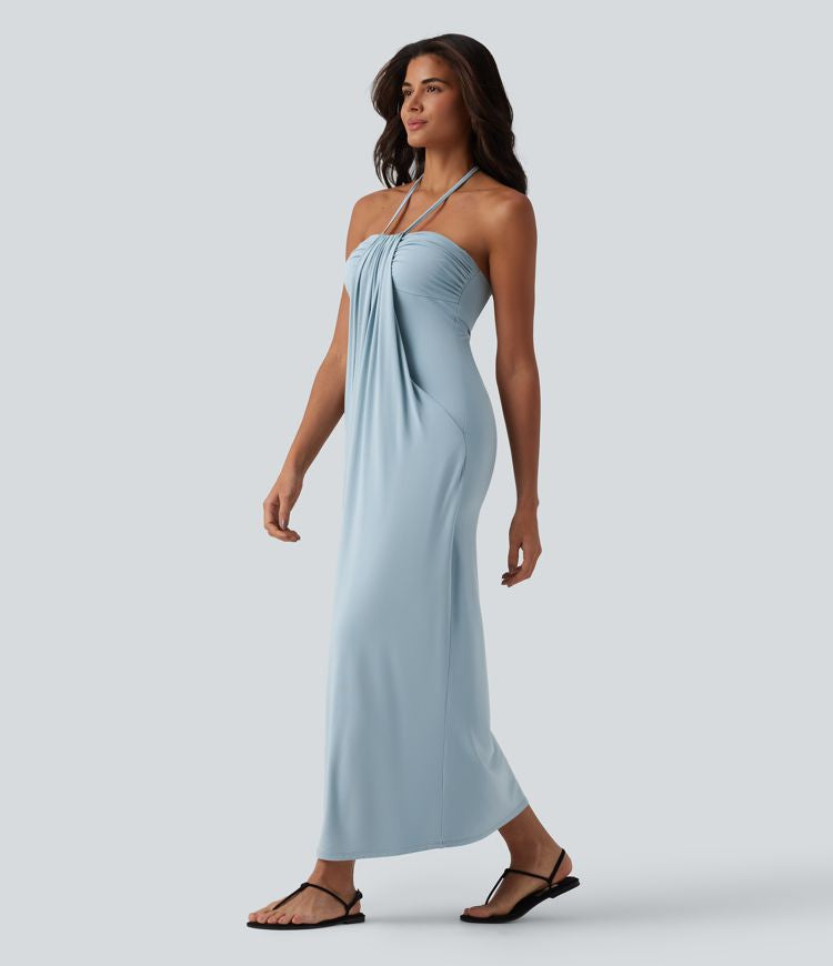 CurveLift™ Halter Tie Back Maxi Dress with Pockets